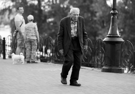 Urban photos in Kiev Ukraine old man walking